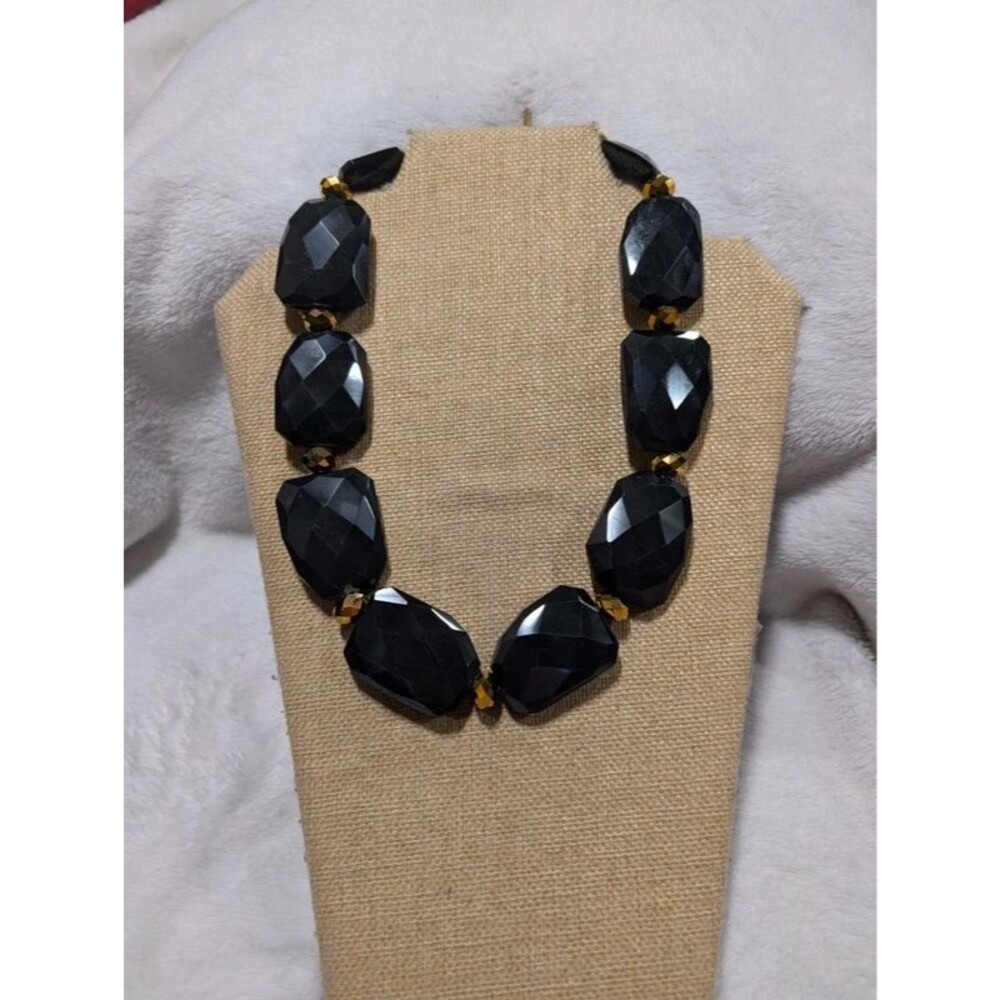 Chunky Black Faceted Bead Statement Necklace